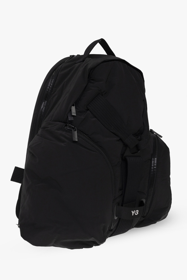Black Backpack with logo Y - One open pocket on each side of
